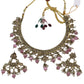 Pink - Medium Size Antique Gold Finish Necklace Set with Earrings - HR1008  KK 0424