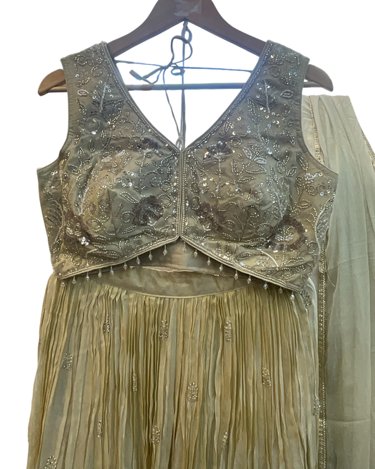 Size UK 14 (40" Bust) Sleeveless - Light Gold - Silky Lehenga Set - Mehndi / Sangeet / Bridesmaids / Weddings / Garba  - UK Stock - 24h Dispatch - KM- Balsa 07TR26