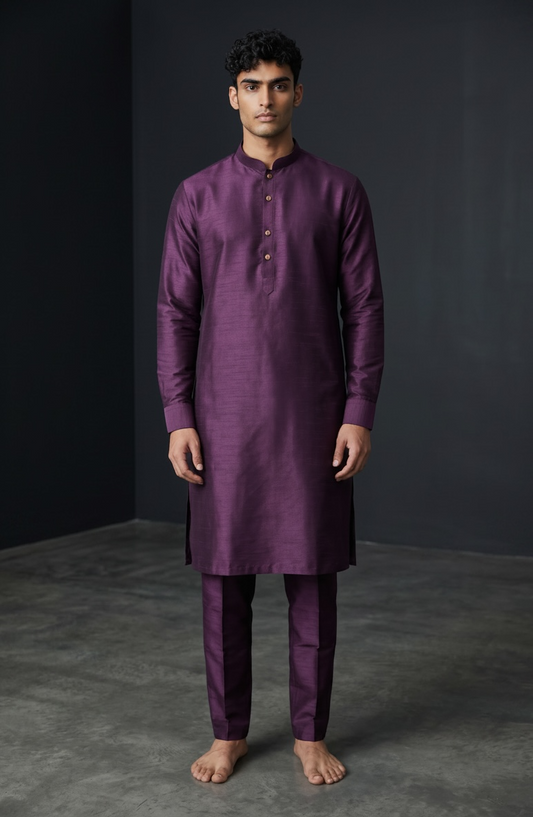Wine - Plain Silky Mens Indian Kurta set with Trousers - UK Stock - Weddings / Walimas , Sangeet, Diwali, Eid, Mehndi / Henna - EM66 05KJ26