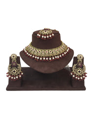 Magenta - Large Size Antique Gold Finish Necklace Set with Earrings - RAK501  KC 0424