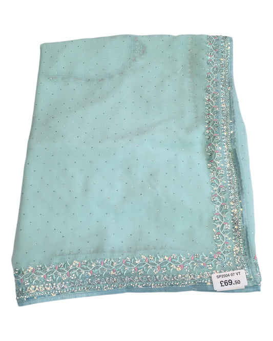 Sea Green - Chiffon - Party Wear Embroidiered Saree with Blouse Piece - SP250407 VT 0425