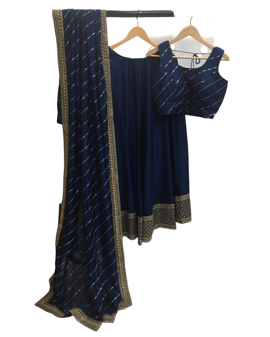 Blue Silky Lehenga Set - Weddings ,Bridesmaids, Sangeet,  Henna, Haldi - 24h Dispatch - AF2401 TT 0324