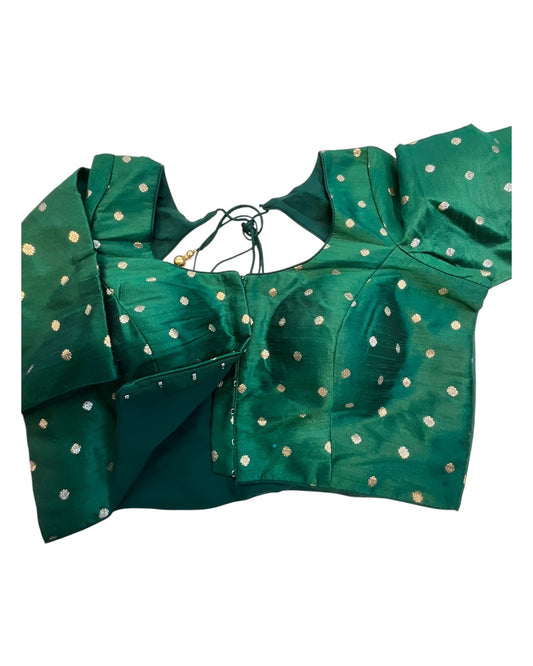 34", 38" & 42" - Bottle Green - Banarasi Brocade Saree / Lehenga Blouse -UK Stock - Quick Dispatch - X767 08Ap25