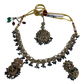 Blue - Medium Size Antique Gold Finish Necklace Set with Earrings & Head Piece - RAK436 04A26
