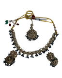 Blue - Medium Size Antique Gold Finish Necklace Set with Earrings & Head Piece - RAK436 04A26
