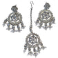 Clear - Large Size Silver Finish Long Necklace Set with Earrings - RZ13  11KT24