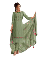 Sage Green- Simple / Classy Cotton Silky Ladies Indian Salwar Suit with Printed Dupatta - LL13805 KA 1123