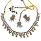 Sky / Light Blue - Medium Size Antique Gold Finish Necklace Set with Earrings - KAJ1017 04C24
