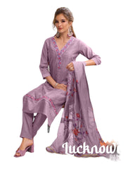 Lilac - Simple / Classy Cotton Silky Ladies Indian Salwar Suit with Printed Dupatta - LL13806 KA 1123