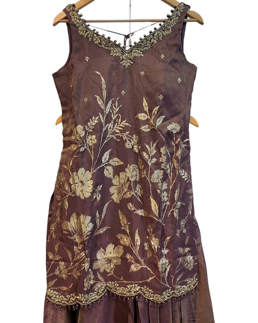 UK 10 / 36" - Plum / Wine - Designer Ladies Sharara / Palazzo Trousers Suit - UK Stock - Sangeet / Henna / Weddings - VMK Disha 04AY26