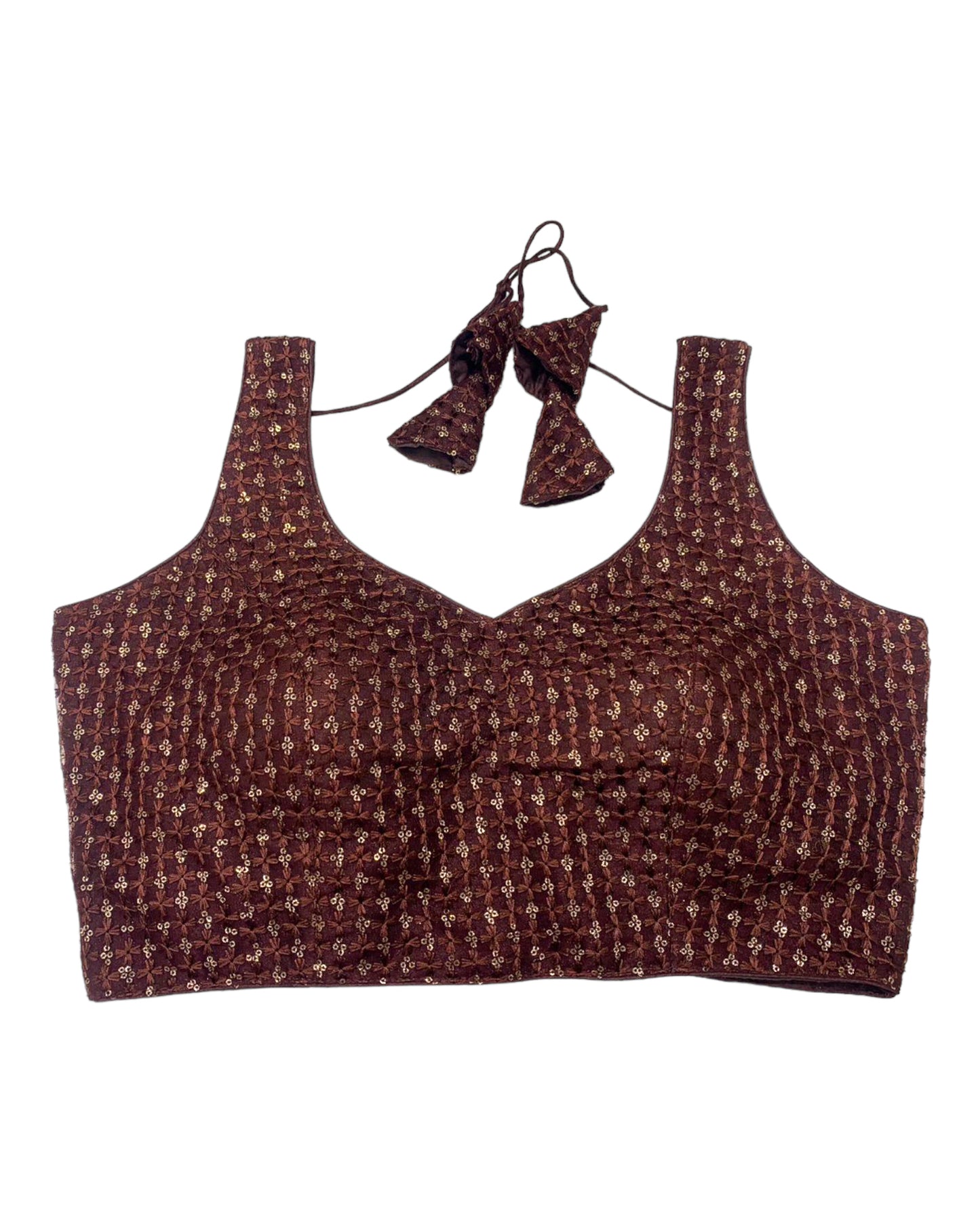 Brown - Fully Embroidered V neck Saree / Lehenga blouse - With Cups - Margin to loosen - UK Stock - AF2344 H 0923