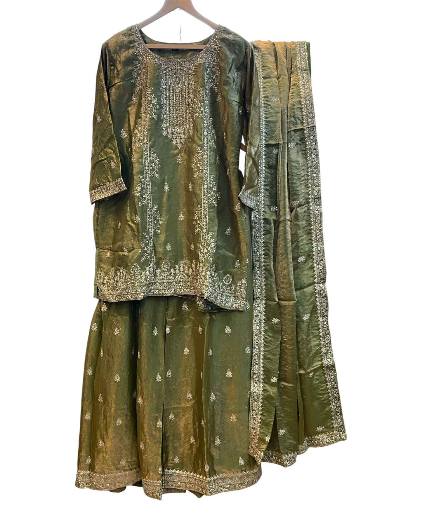 UK 20 / 46" - Olive Green - Ladies Sharara / Palazzo Trousers Suit - UK Stock - Sangeet / Henna / Weddings - OC8049 PT