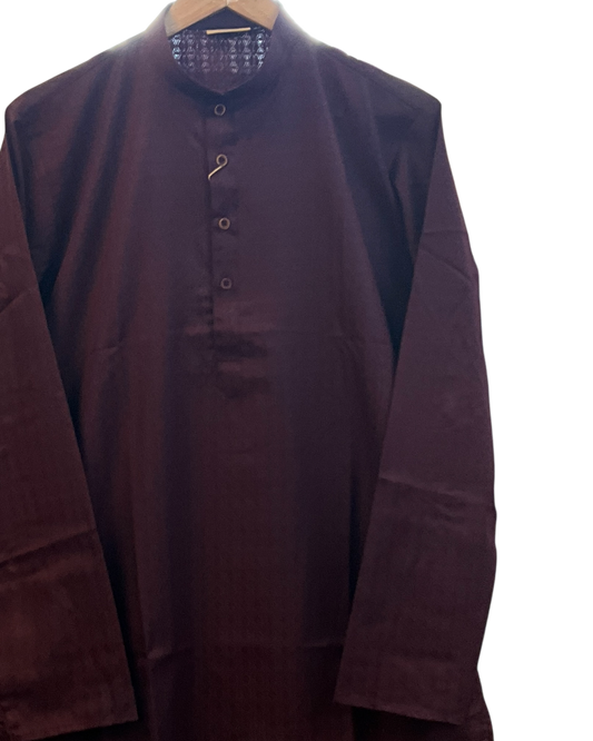 Wine - Self Brocade -  Mens Indian Kurta set with Trousers - UK Stock - Weddings / Walimas , Sangeet, Diwali, Eid, Mehndi / Henna - AX5174 09H26