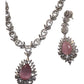 Pink - Medium - Silver Finish Necklace Set with Earrings - AE2406 A 0724