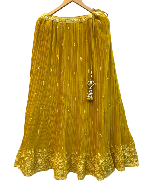 Size UK 14 (40" Bust) Adjustable to Size 16 - Sunny Yellow - Banarasi Silky Lehenga Set - Mehndi / Sangeet / Bridesmaids / Weddings / Garba  - UK Stock - 24h Dispatch - JF10520 05PV26