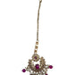 Fuchsia - Large - Antique Gold Finish Traditional Tika Head piece - Bollywood - Weddings - PRI1773  11V24