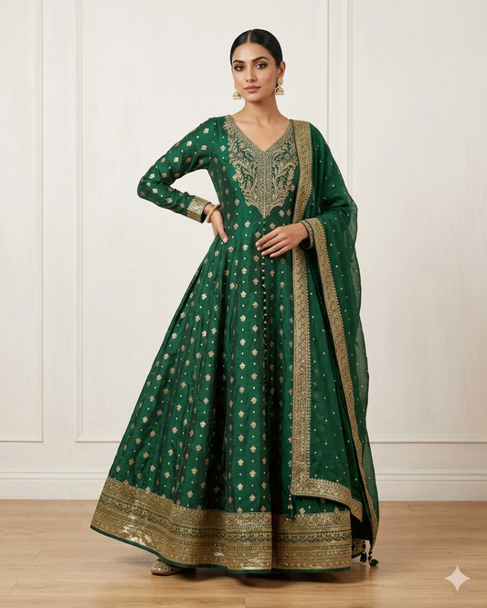 UK 10 / 36" - Forest Green - Designer Ladies Sharara / Palazzo / Anarkali Trousers Suit - UK Stock - Sangeet / Henna / Weddings - VMK Aradhya 04AY26