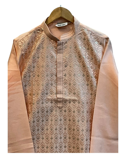 Pastel Peach - Rich Linen Mens Indian Kurta set - UK Stock - Weddings / Walimas , Sangeet, Diwali, Eid, Mehndi / Henna - NAD25719 KH
