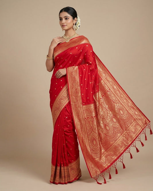 Red - Traditional Handloom Saree with Blouse Piece - UK stock - 24hr Dispatch - SP2630 KP