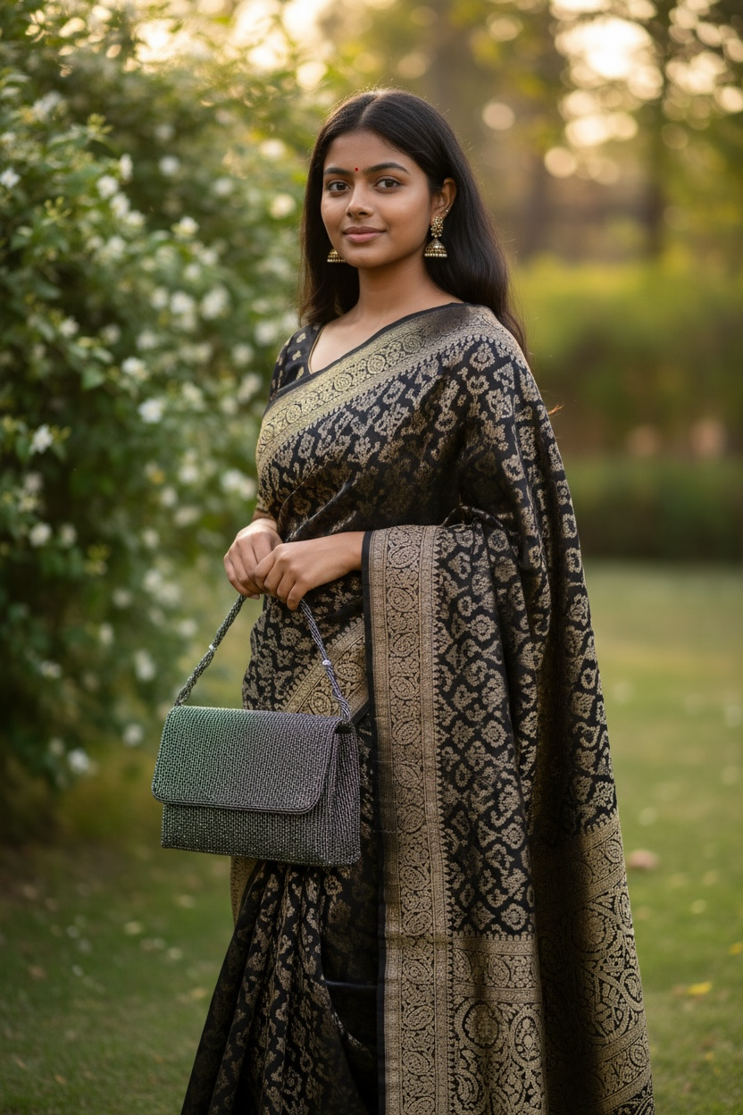 Dark Grey - Rich Hand Embroidered Clutch Bag / Handbag -Bollywood / Weddings - AKB278 11KJ25