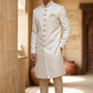 Size 40" - SALE ! - Mens Stunning Self Brocade Cream Gold Sherwani with Trousers -  CS-JP033PY 0322