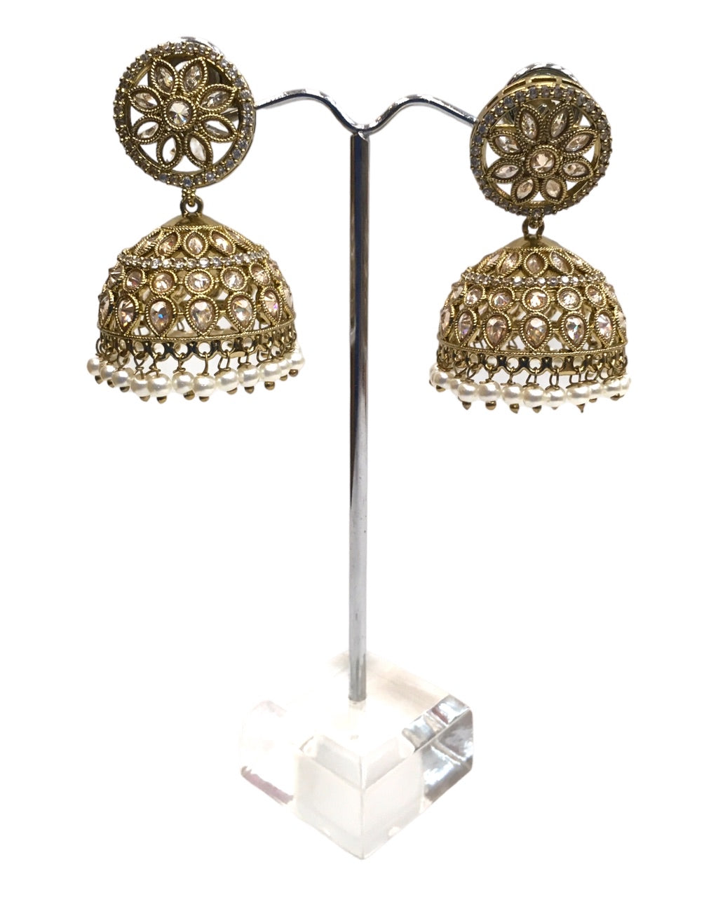 Gold - Antique Gold Finish Traditional Zhumki Earrings - Bollywood - Weddings - SV934 C 1023