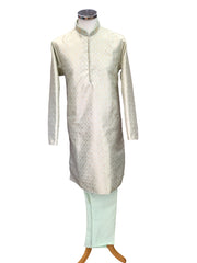 Pista Green Handloom Banarasi Mens Kurta Set - UK Stock - 24h Dispatch - KCS241003 VA 0223