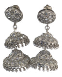 Clear Stone - Large - Silver Finish Traditional Zhumki Earrings - Bollywood - Weddings - HB992 C 0724