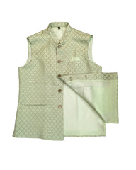 Pista Green - Handloom Brocade Indian Mens Waistcoat / Bandi - Bollywood - CS2405 KV 0524