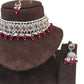 Fuchsia - Medium Size Silver Finish Choker Necklace Set with Earrings - RAK149  C 0424