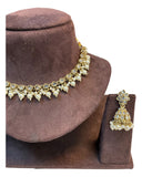 Clear White - Medium Size Antique Gold Finish Necklace Set with Earrings - RAK375 Pp