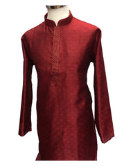 Maroon - Handloom Banarasi Mens Indian Kurta set - Weddings / Walimas , Sangeet, Eid, Mehndi / Henna - KCS1012 KR 0824 KP