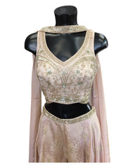 Champagne / Peach - Designer Ladies Short Top Palazzo Trousers Suit - Size 12 (38