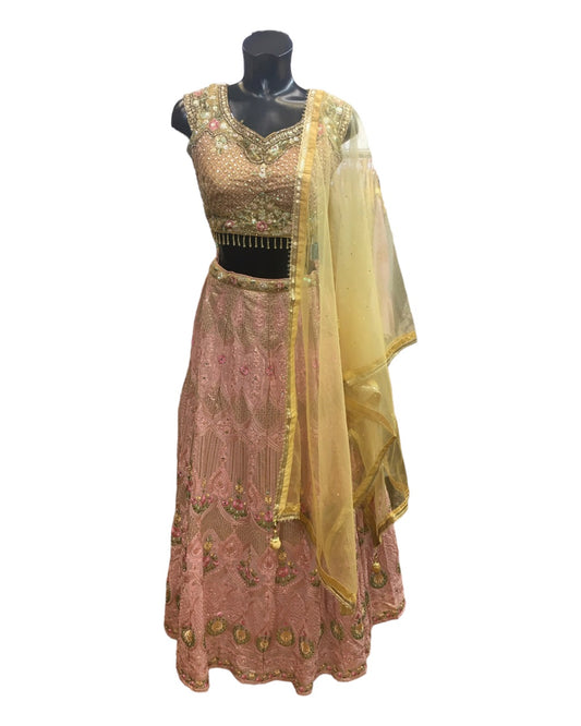 Baby Pink and Yellow Lehenga Set - Size 12(38") - UK Stock - 24h Dispatch - KTC2432 JJ0124
