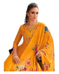 Yellow / Haldi - Simple / Classy Ladies Indian Trousers Suit with Printed Dupatta - Size 12 (38