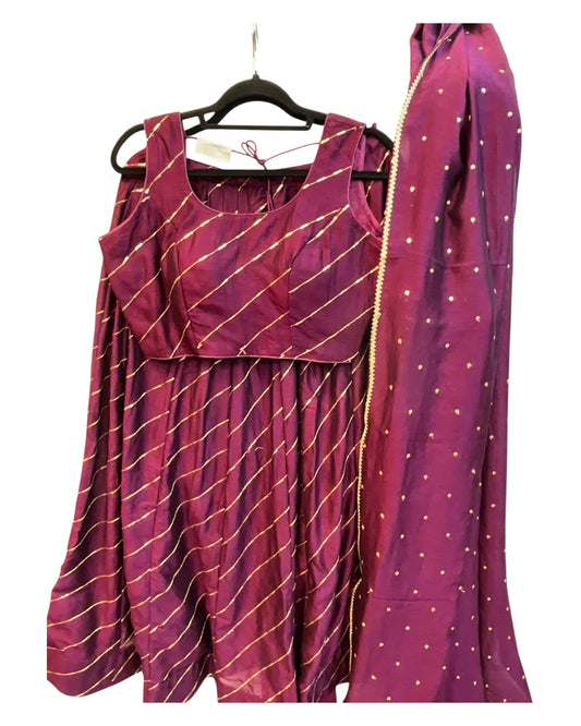 Wine -  Dupion Silk Lehenga Set - Size UK 12 (38" Bust) Adjustable to Size 14 - UK Stock - 24h Dispatch - AF2506 09TY25