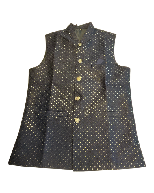 Navy Blue - Sequins All Over Embroidered - Mens Indian Waistcoat - UK Stock - 24 hr Dispatch - KCS4785 03KR26