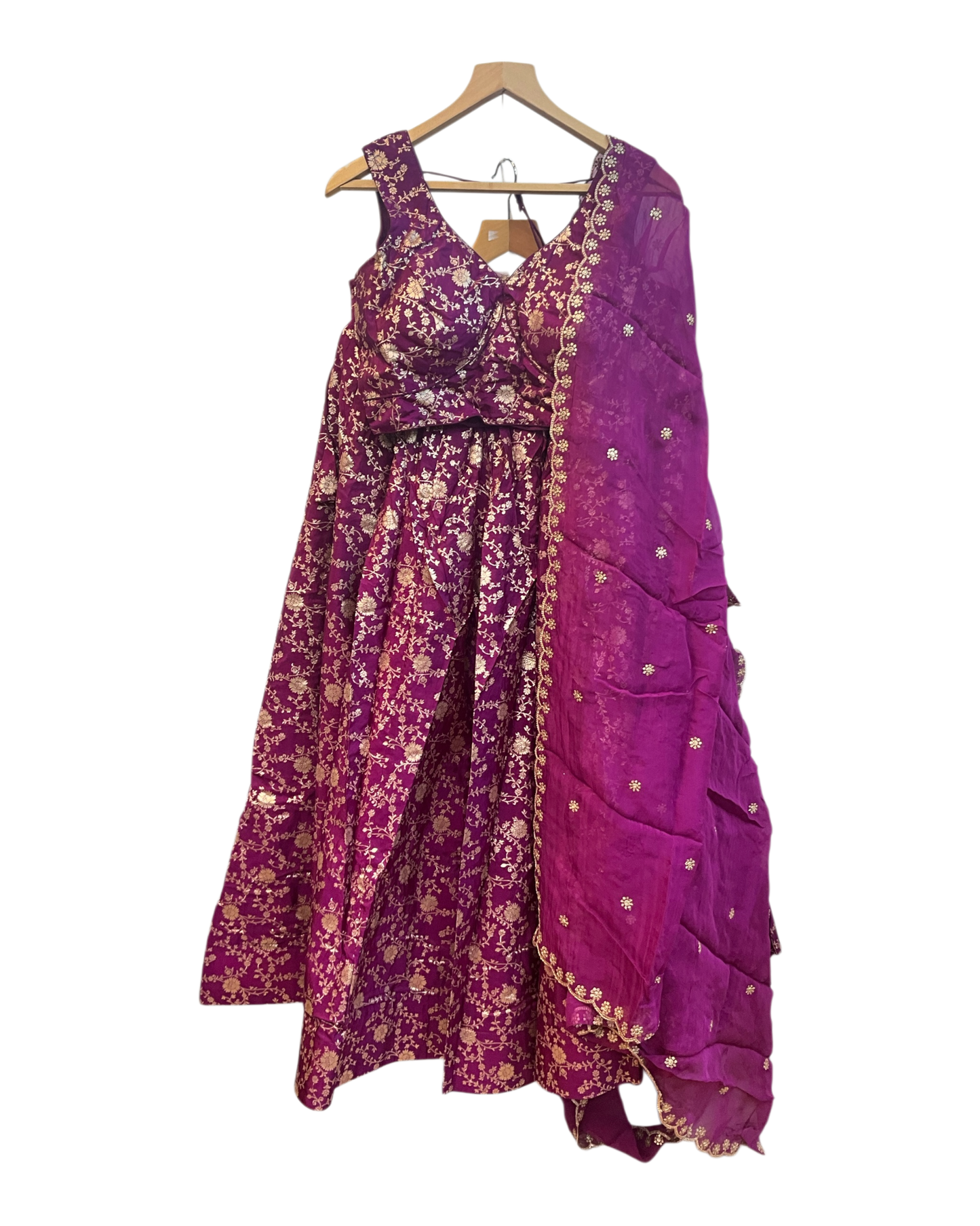 Wine - Banarasi Brocade Silky Lehenga Set - Mehndi / Sangeet / Bridesmaids / Weddings / Garba  - Size UK 12 (38" Bust) Adjustable to Size 14 - UK Stock - 24h Dispatch - AF2601 02VP26