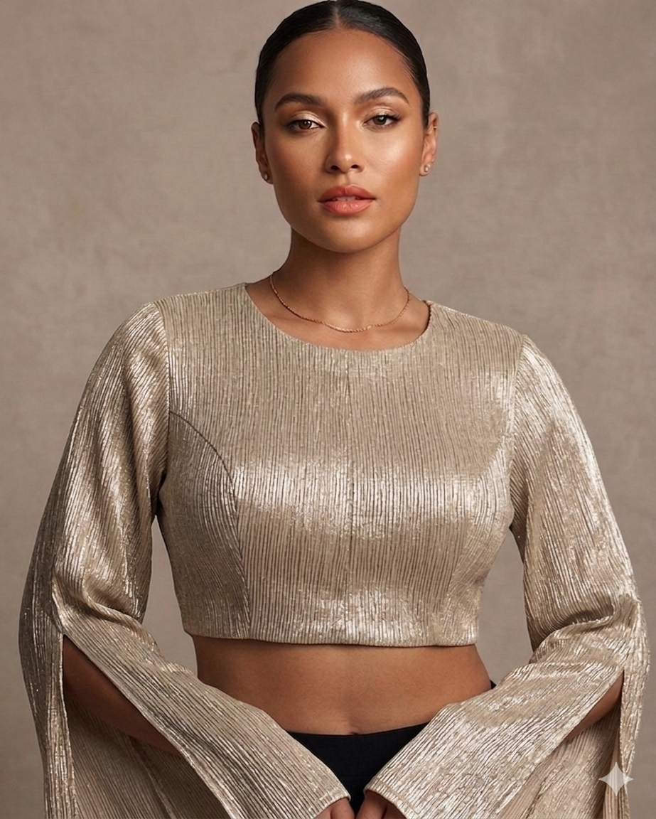 Size 42" / UK 16 - Gold - Long Sleeve High Back Saree blouse with cups - UK Stock - Quick Delivery - RNK - N552A-KR