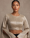 Size 42" / UK 16 - Gold - Long Sleeve High Back Saree blouse with cups - UK Stock - Quick Delivery - RNK - N552A-KR