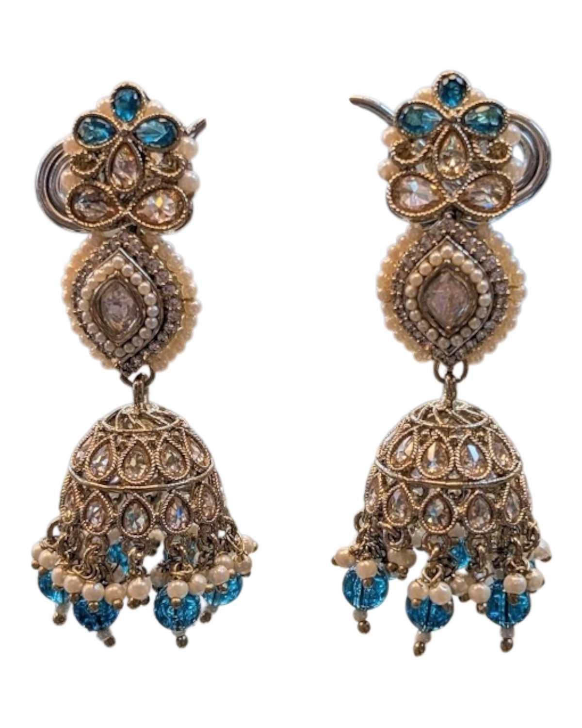 Turquoise & Pearl Tiered Jhumka Earrings - Bollywood - Weddings - 6JE135 09A26
