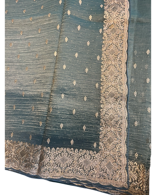 Teal - Fancy Party Saree with Blouse Piece - UK stock - 24hr Dispatch - VFU5410 03VR26