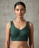 Size 40" / UK 14 - Bottle Green - Sleevless Saree blouse with cups - UK Stock - With Margin inside - VAM1301 - KY
