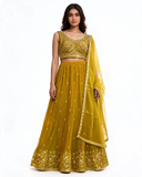Size UK 14 (40" Bust) Adjustable to Size 16 - Sunny Yellow - Banarasi Silky Lehenga Set - Mehndi / Sangeet / Bridesmaids / Weddings / Garba  - UK Stock - 24h Dispatch - JF10520 05PV26