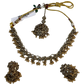 Peach - Medium Size Antique Gold Finish Necklace Set with Earrings & Head Piece - RAK436 04A26