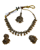 Peach - Medium Size Antique Gold Finish Necklace Set with Earrings & Head Piece - RAK436 04A26