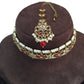 Maroon - Large Size Antique Gold Finish Necklace Set with Earrings - RAK95  KV 0424