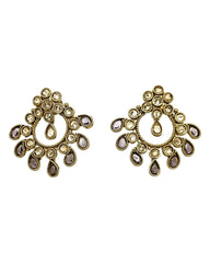 Lilac - Small Size Antique Gold Finish Necklace Set with Earrings - Bollywood - AE2519 08C25