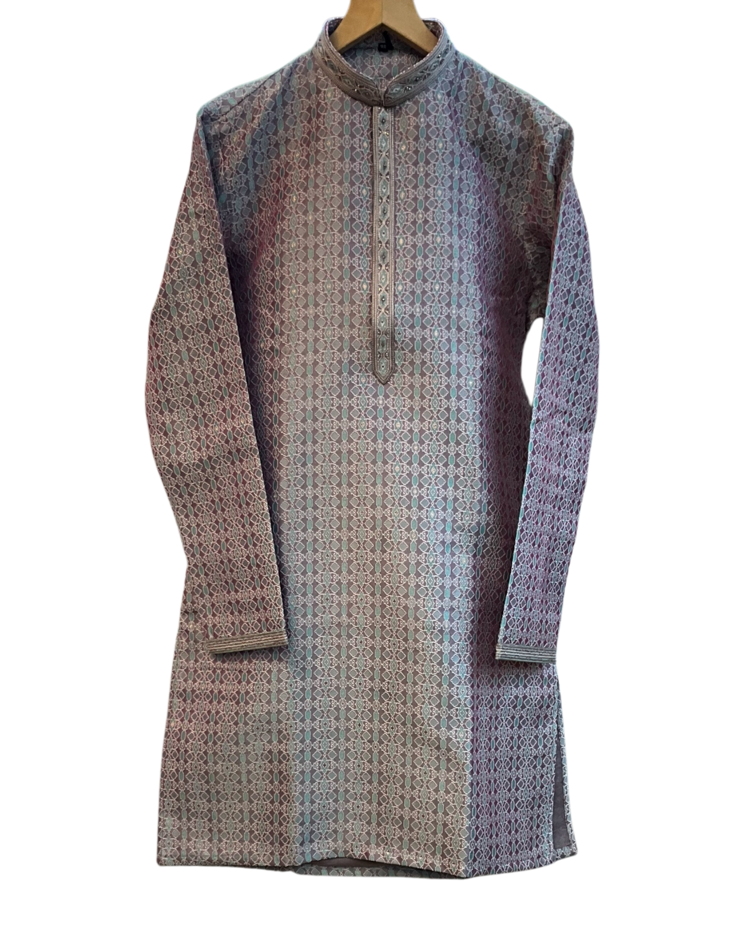 Pink and Sea Green - Banarasi Handloom Brocade Mens Indian Kurta set with Trousers - UK Stock - Weddings / Walimas , Sangeet, Diwali, Eid, Mehndi / Henna - VEE2452 VR