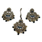 Blue - Large Size Antique Gold Finish Necklace Set with Earrings & Head Piece - Bollywood - AE2514 08KY25